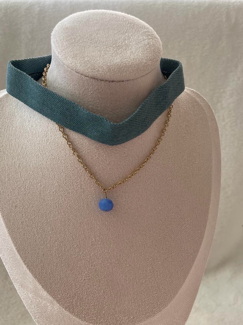 Charming Charlie Denim & Blue Bead Layered Choker - Picture 3 of 4
